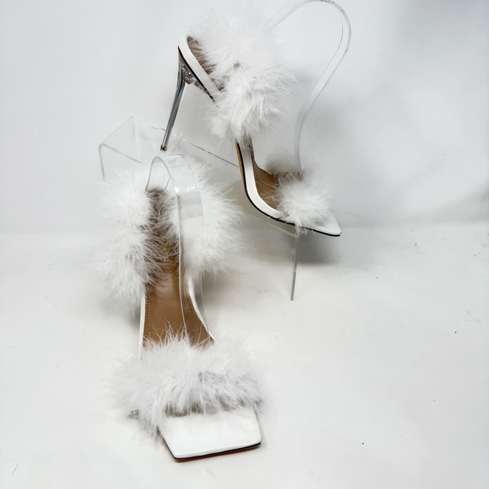Luxurious White Marabou Feathered Stiletto Heels Boudoir